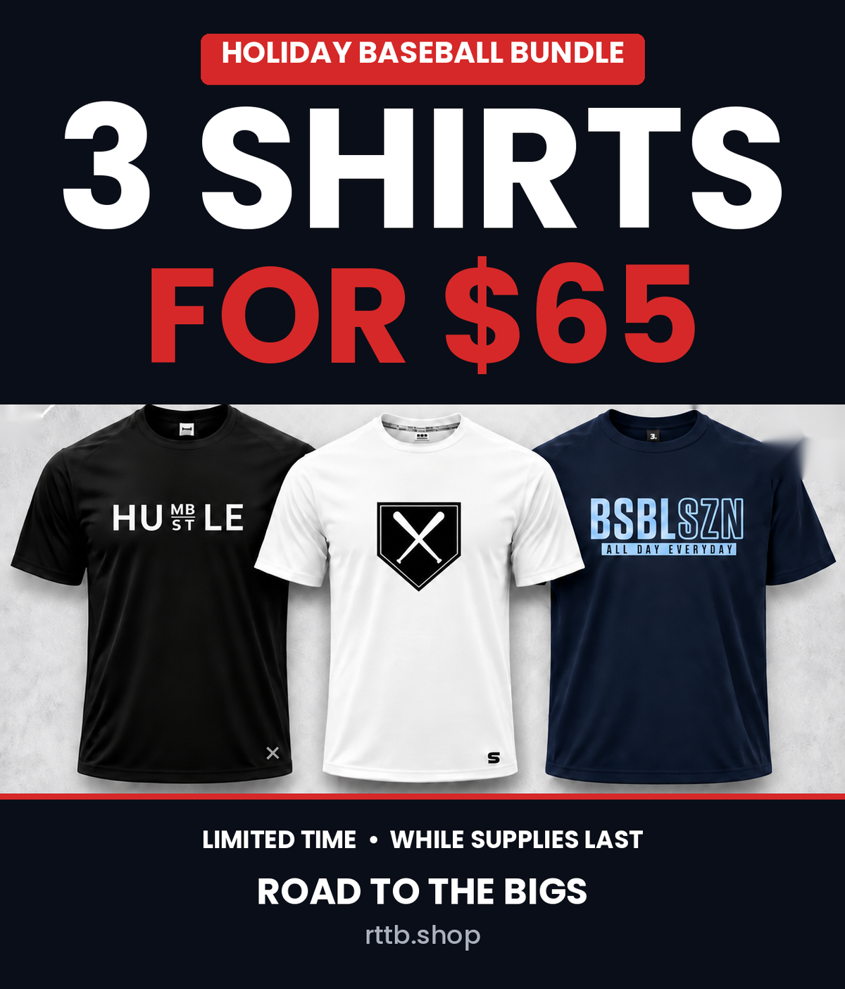 Men’s 3-Shirt Baseball T-Shirt Bundle